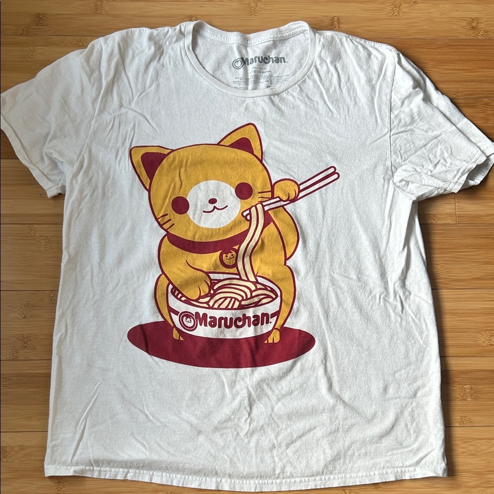 Maruchan Cat Ramen Noodle Graphic T-Shirt - White Size Large